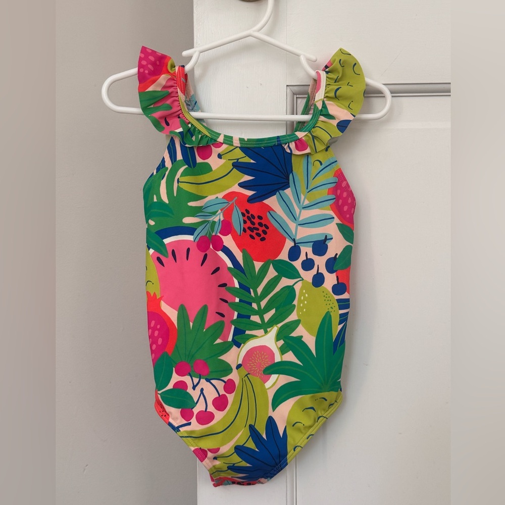 Mini Boden Bright Leaf Print Swimsuit